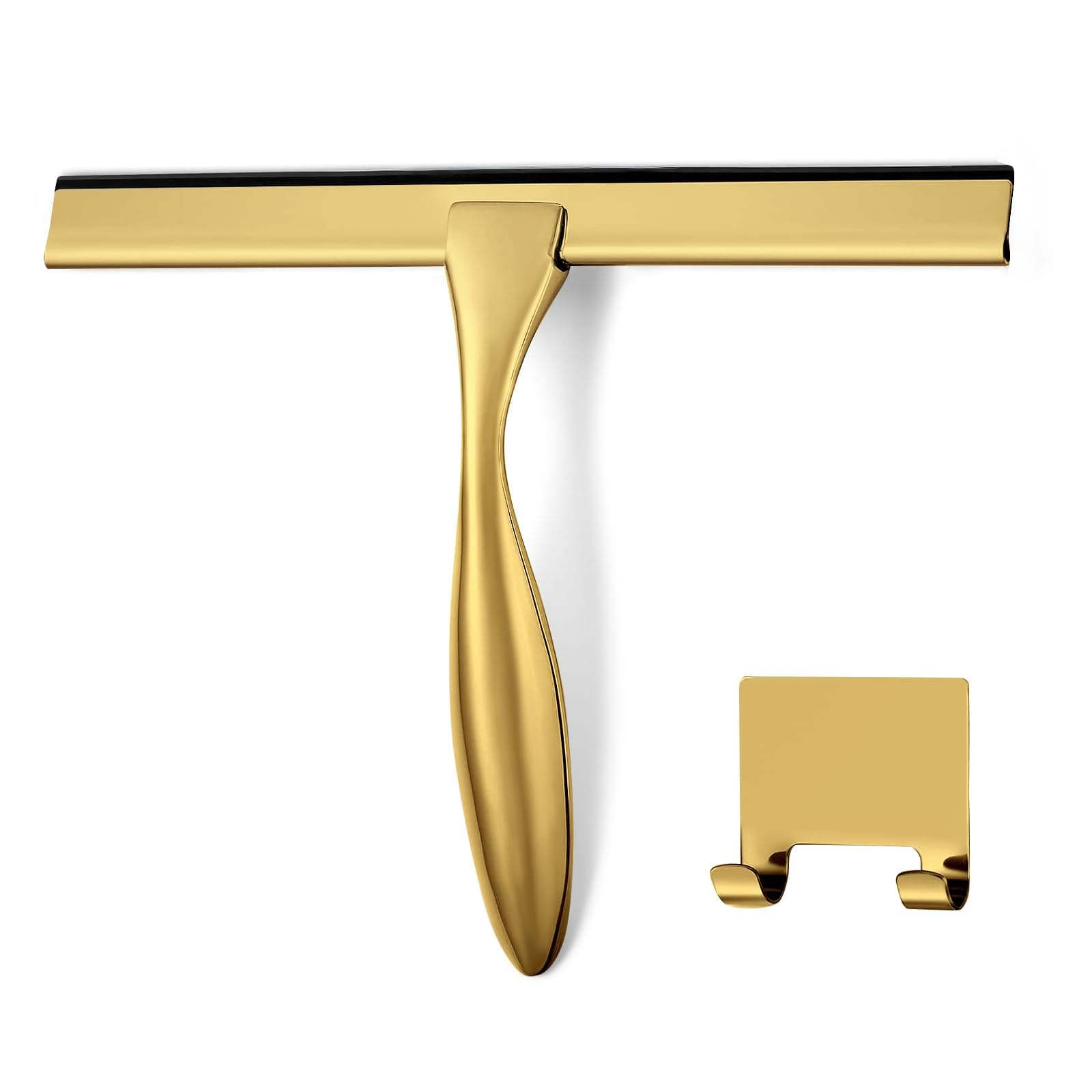 HIWARE All-Purpose Shower Squeegee for Shower Doors, Bathroom, Window and Car Glass - Brass, Stainless Steel, 10 Inches