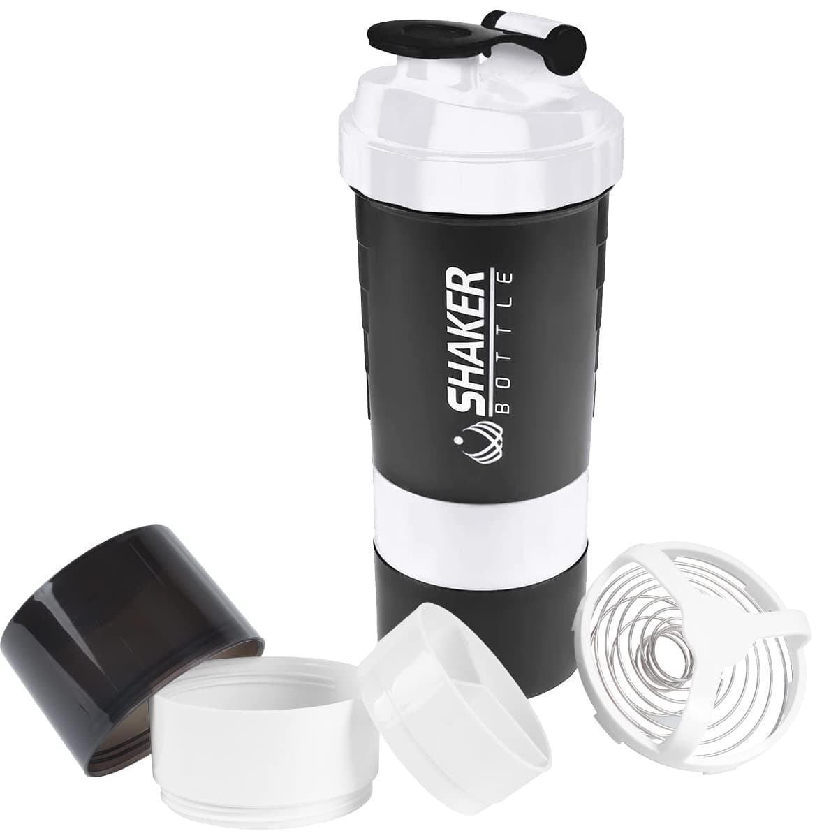 Protein Shaker Bottle,16 oz Shake Cup for Protein Powder with Storage,Sports Water Bottle,Non Slip 3 Layer Twist Off 3 oz Cups with Pill Tray Leak Proof Shake Bottles for Protein Mixes
