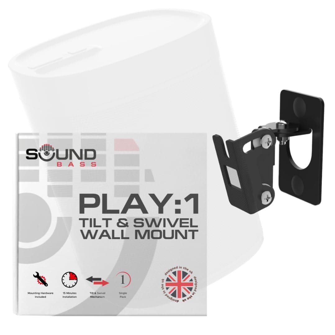 Play 1 Wall Mount Black, Compatible with Sonos Play:1 Only, Adjustable Swivel & Tilt Mechanism, Mounting Bracket Includes All Fixings