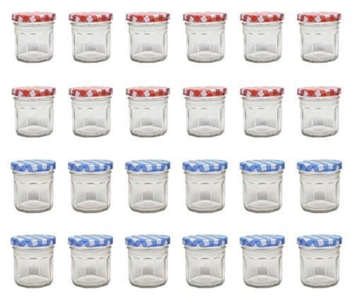 Klean Shop Jam Jars With Lids – Red/Blue Lid Jam Jar Set – Fruit Mason Jar – Glass Jam Canning Jars – DIY 2oz (80ml), 24 Pack Jars- Perfect for Jam Storing, Pickles and Many Other