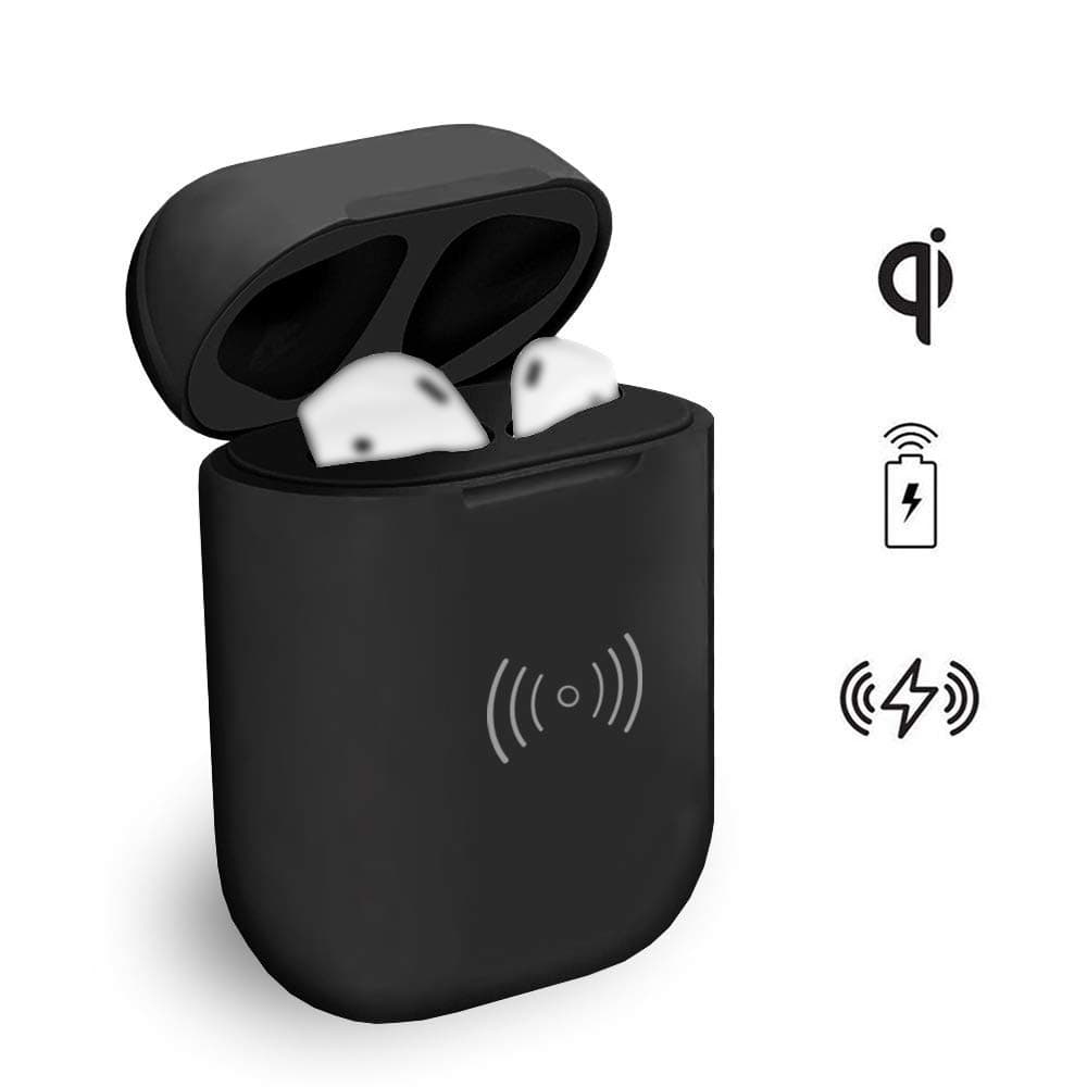 Wireless Charging Case Replacement Compatible with Airpods (Charger Case Only, Airpod not Included, No Bluetooth), Earbuds Protective Cover with 450mAh Built-in Battery Charge 5 Times (Black)