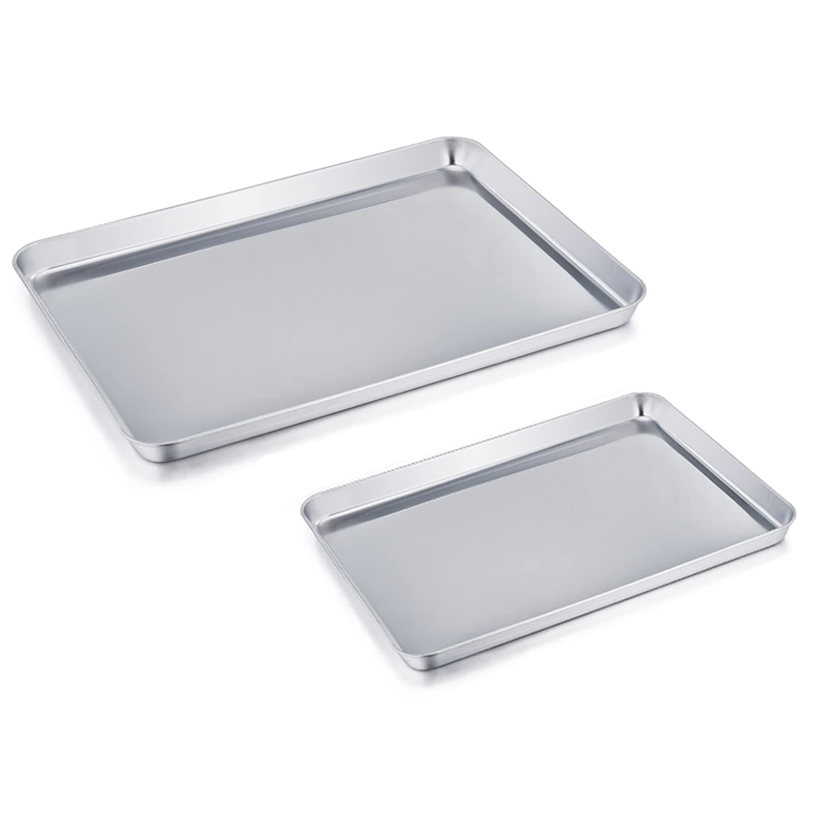 TeamFar Baking Sheet Cookie Sheet Set of 2, Pure Stainless Steel Baking Pan Tray Professional, Non Toxic & Healthy, Mirror Finish & Rust Free, Easy Clean & Dishwasher Safe