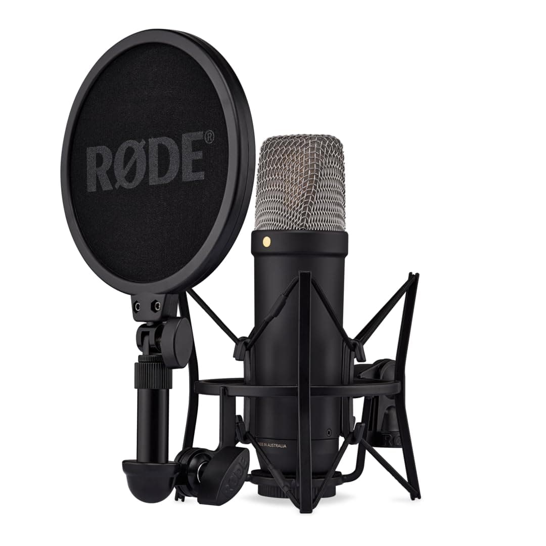 Rode Nt1 5Th Generation Large-Diaphragm Studio Condenser Microphone with XLR and USB Outputs, Shock Mount and Pop Filter for Music Production, Vocal Recording and Podcasting (Black)