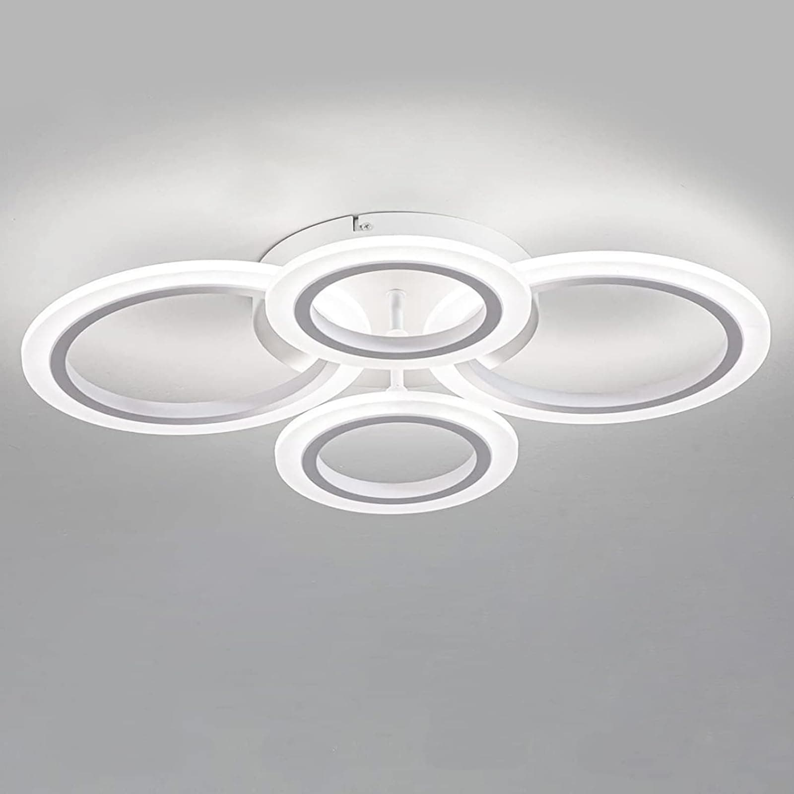 34W LED Ceiling Light with Remote, 3000-6000K Dimmable Modern Flush Mount Ceiling Lighting Fixture White 4 Rings Round Chandelier Ceiling Lamp for Small Room, Bedroom