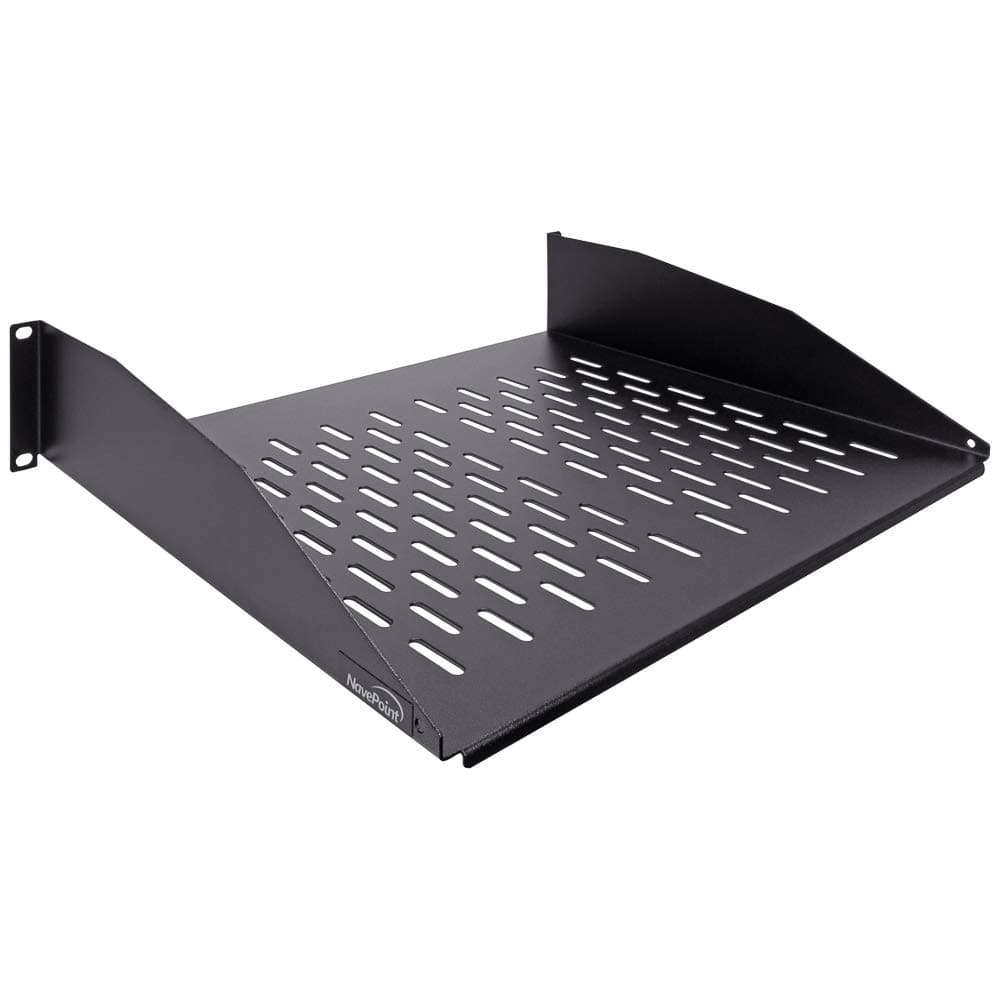 2U 19-Inch Universal Vented Rack Mount Cantilever Server Cabinet Shelf 14-Inches Deep Black