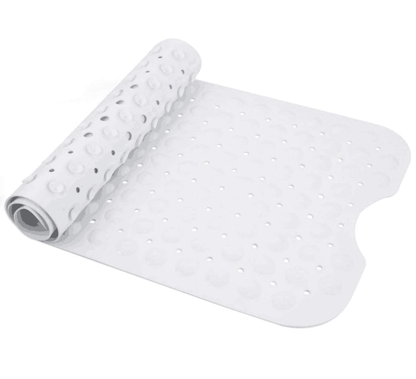 Non-Slip Extra Long Bath Mat with Suction Cups, White 100x40cm Bathtub Mats, Anti-Mould, Machine-Washable, Latex-Free, Shower Mat Ideal for Elderly & Children(White)