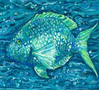 Blue Sun Fish Sunfish Decorative Ceramic Wall Art Tile 4x4