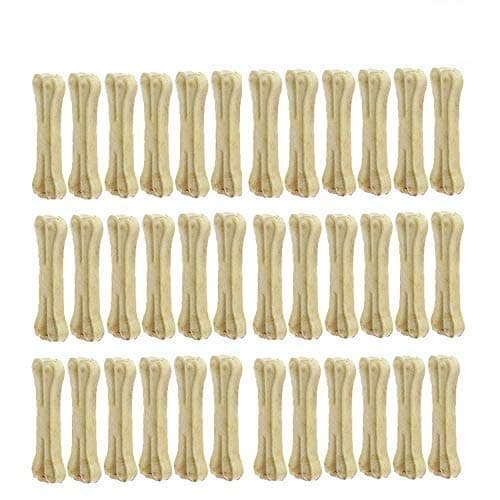 PSK PET MART Rawhide Bones for Dogs - 3 Inch Pressed Calcium Bones for Adult Dogs & Puppies - Chicken Flavour (Pack of 36)