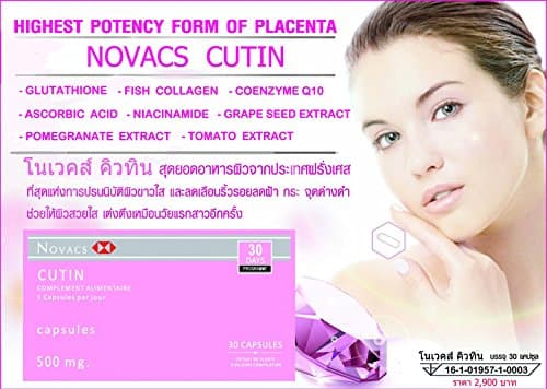 Novacs Cutin Complement Alimentaire Highest Potency Form of Placenta Capsules 500 mg. (Pack of 6)