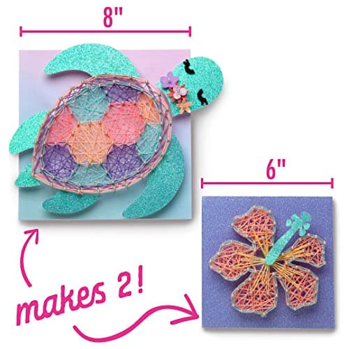 Craft-tastic DIY String Art – Craft Kit for Kids – Everything Included for 2 Fun Arts & Crafts Projects – Features a Sparkly Sea Turtle & Hibiscus Flower Patterns