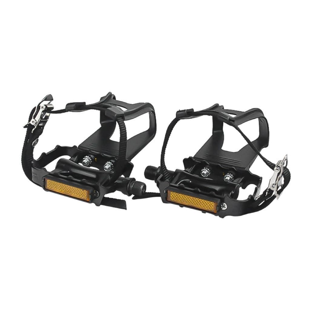 - Bike Pedals with Clips and Straps for Outdoor Cycling and Indoor Stationary Bike 9/16-Inch Spindle Resin/Alloy Bicycle Pedals