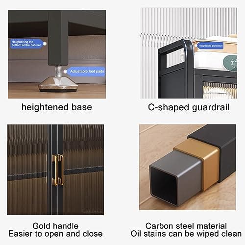 Kitchen Baker's Rack with Storage Cabinet and 5 Tier Microwave Stand Metal Shelves for Garage Pantry Home Kitchen Organizer for Spices Pots and Pans Pegboard Accessories Included (Svart Larg