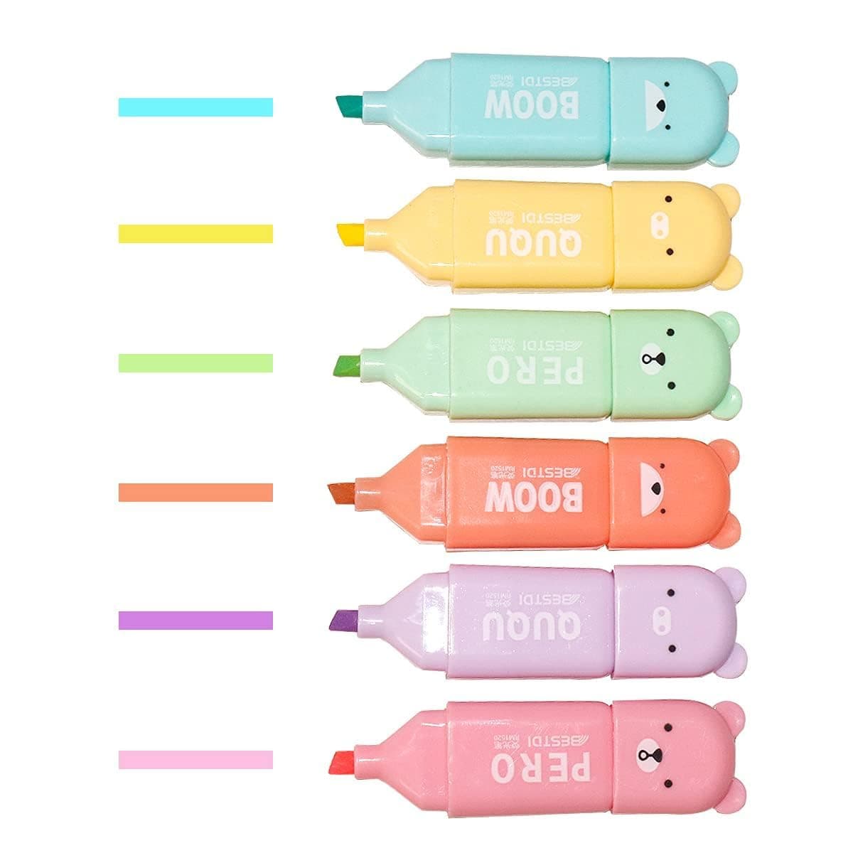 Leery Novelty Cute Mini Bear Highlighter Pens & Assorted Macaron Colors Chisel Tip Pastel Pens for Office,Writing & School Office Supplies (6)