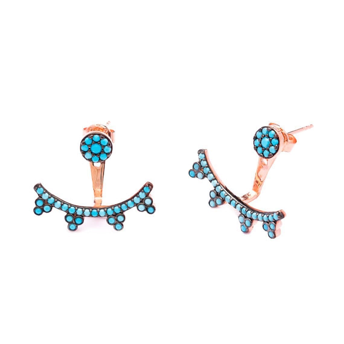 Ear Cuff Jacket Stud Earrings Turquoise Rose Gold Plated