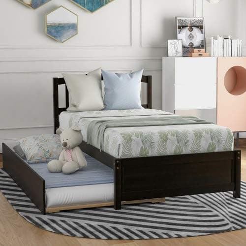 Twin Size Platform Bed with Trundle (Espresso1)