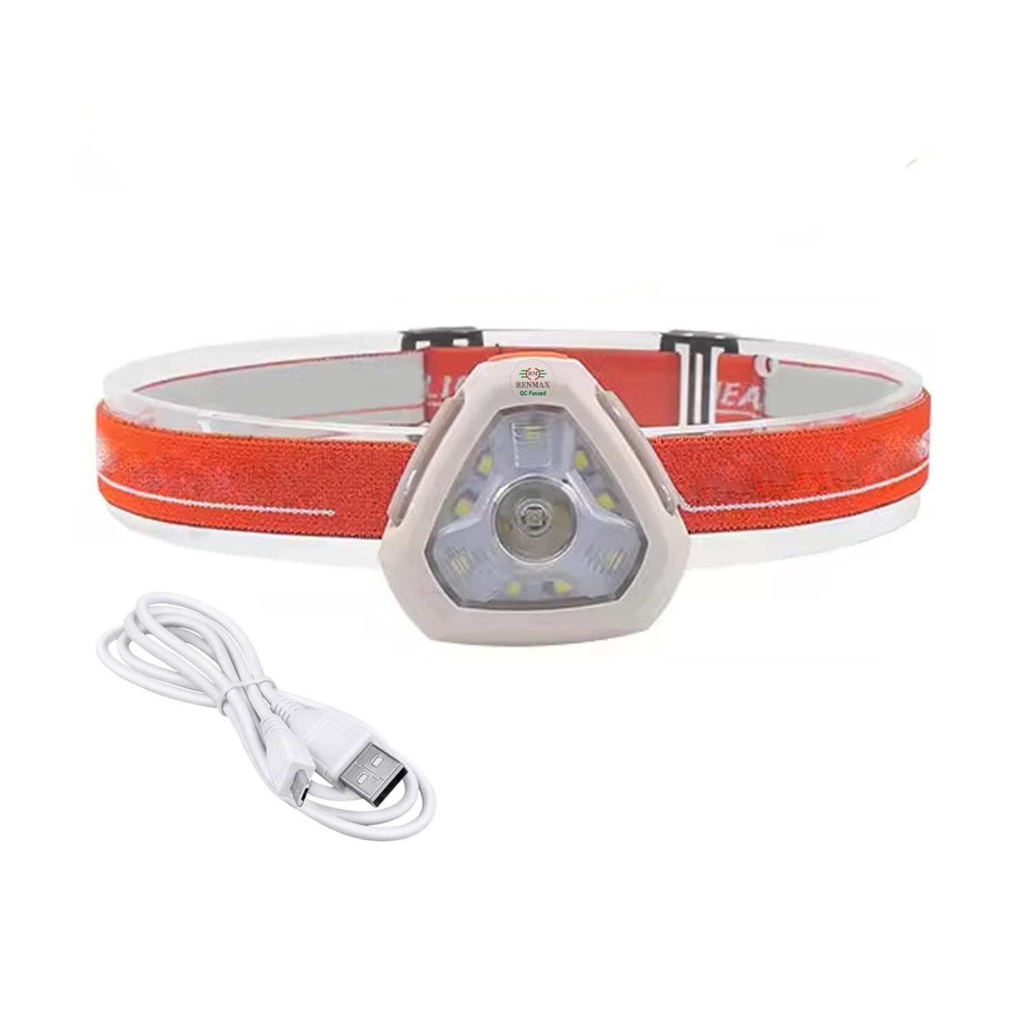 RENMAX Bright Head Light Torch Waterproof Rechargeable Portable White & Red-Blue Blinker with Plastic Spotlight for Cycling Camping Caving Hiking Hunting Trekking - 1Pc (6-Mode White, Red & Blue)