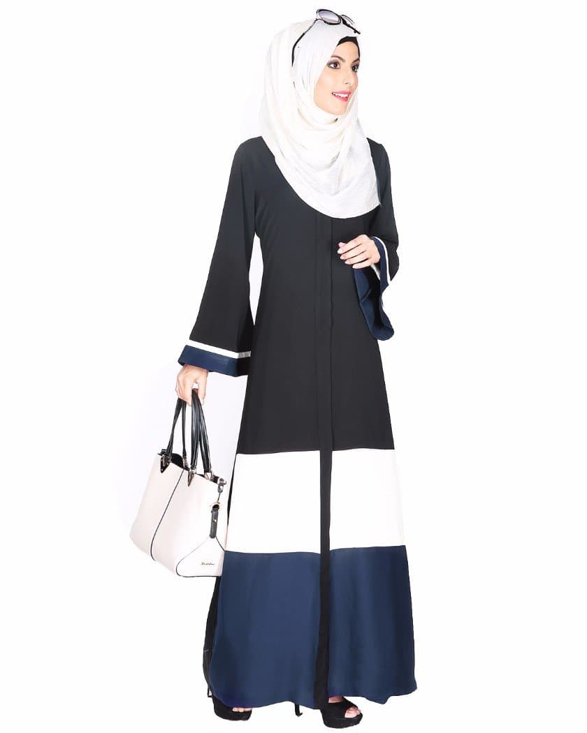 Modest Forever Black,White and Blue Abaya