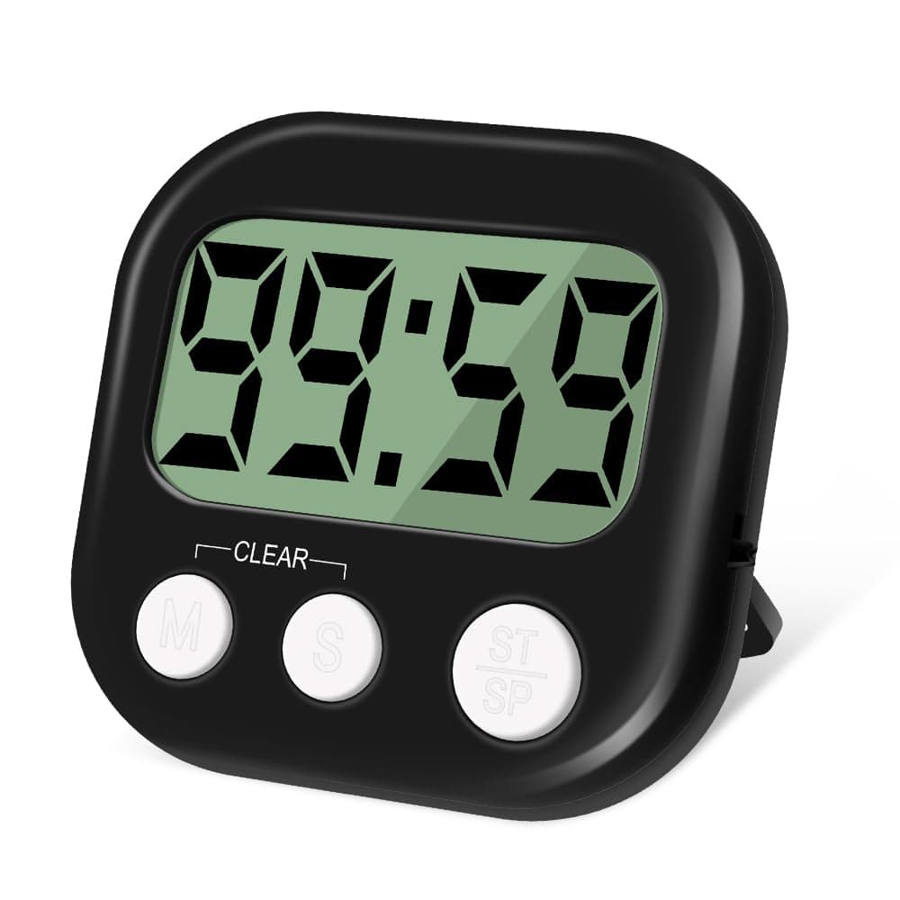 Kitchen Timer, Digital Visual Timer Magnetic Clock Stopwatch Countdown Clock, Large LCD Screen Display Big Digits, Loud Alarm for Cooking, Shower, Bathroom - Black A