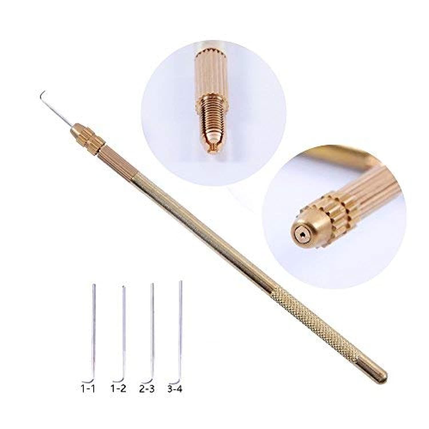 4 Pieces Ventilating Needles + 1 Brass Bracket for Lace Wig Making Kit Hair Extensions Tools