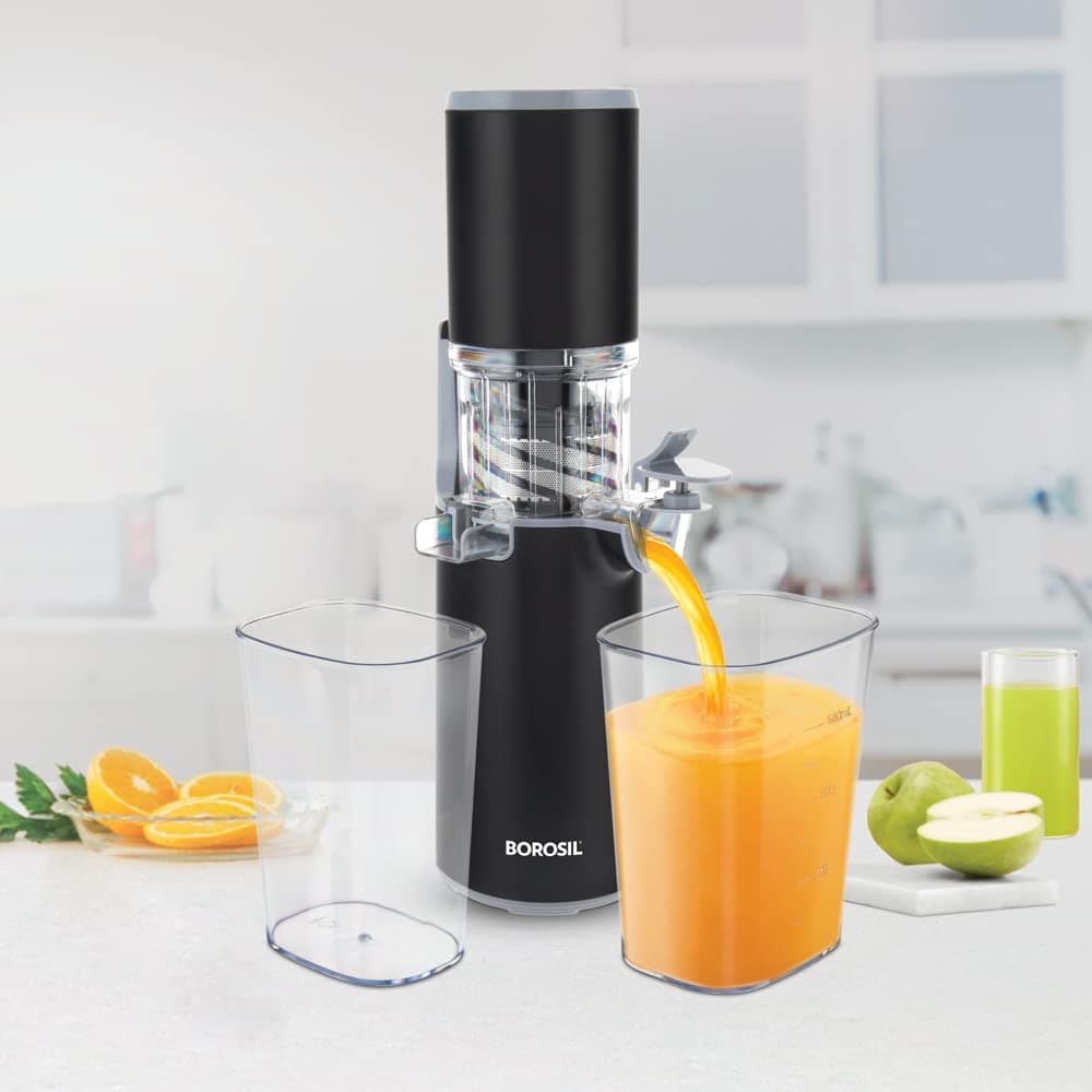 130W Easy Cold Press Slow Juicer | Compact Design Portable Less Oxidation, Anti Drip Outlet Lid | Fruit & Vegetable Juicer | 1 Year Warranty | Black