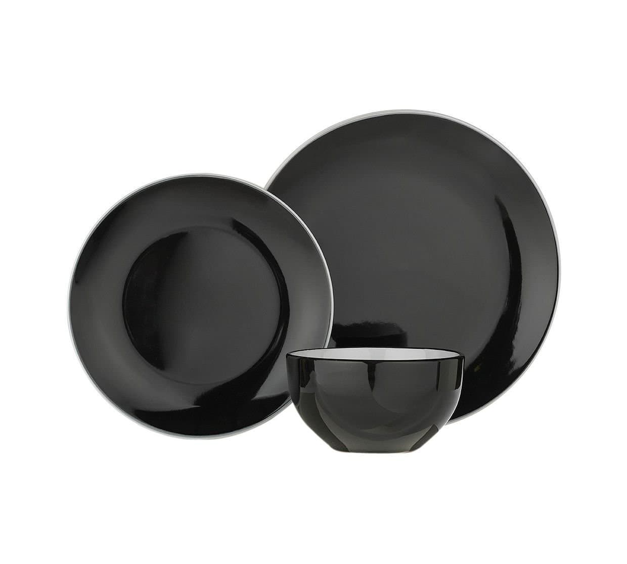 WOW ColourMatch Stoneware 12 Piece Dinner Set - Jet Black