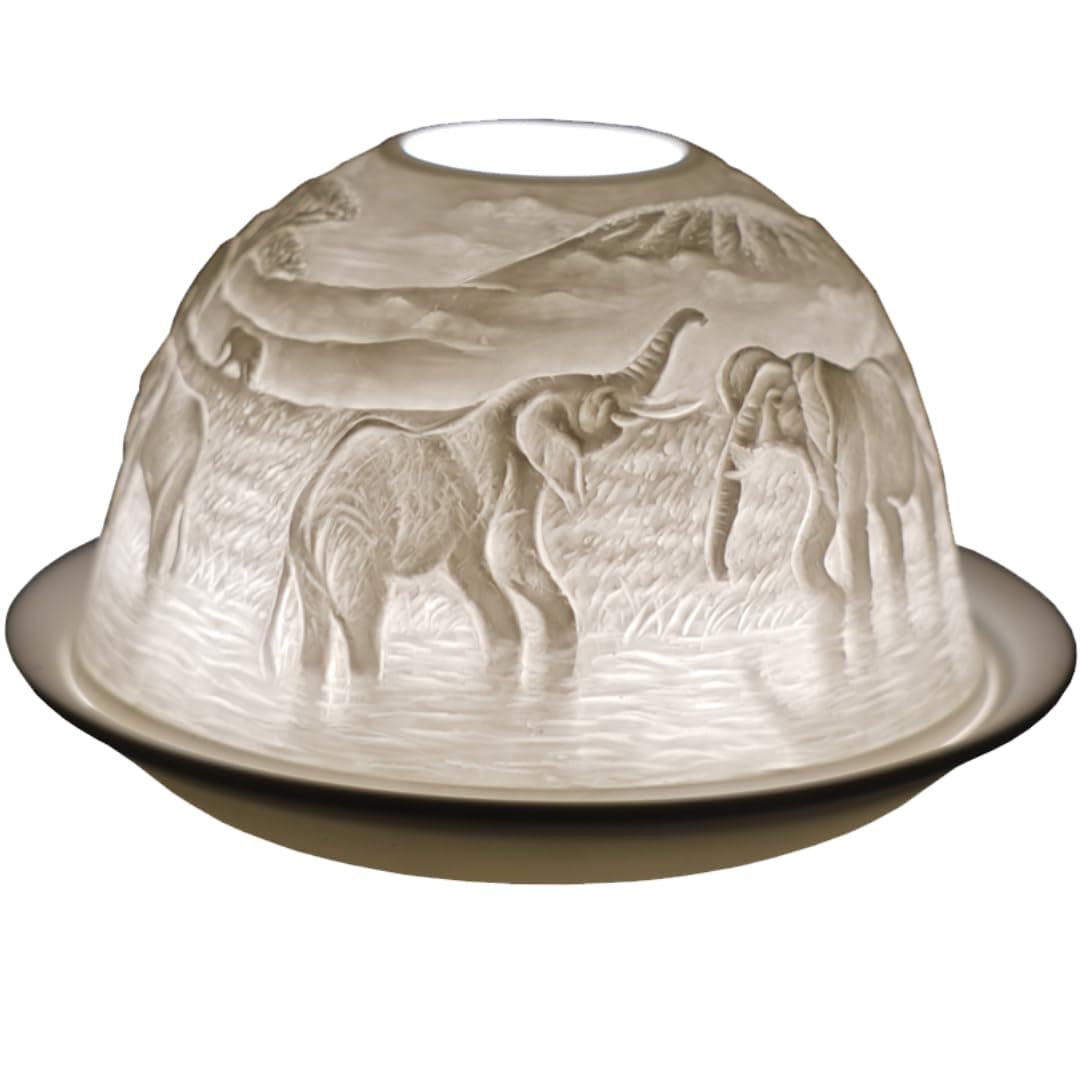 Cello Porcelain Tealight Holder Dome - Elephant Design with 3D Projection Image & Loving Message Scented Unscented Candle LED Lights Candle Wax Warmer Gifts Ornament Bedroom Home Present