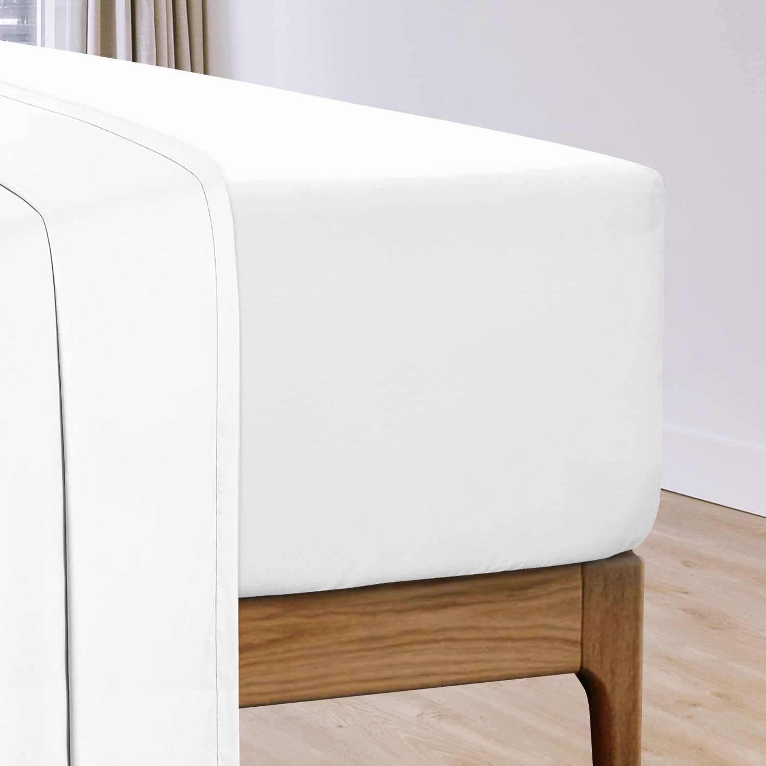 Cotton Percale King Size Fitted Sheets White,100% Long Staple Combed CottonKingsize Fitted Bed Sheets 160x200 cm,Percale Weave 40 cm Deep Fitted King Size Sheet 1 PC White