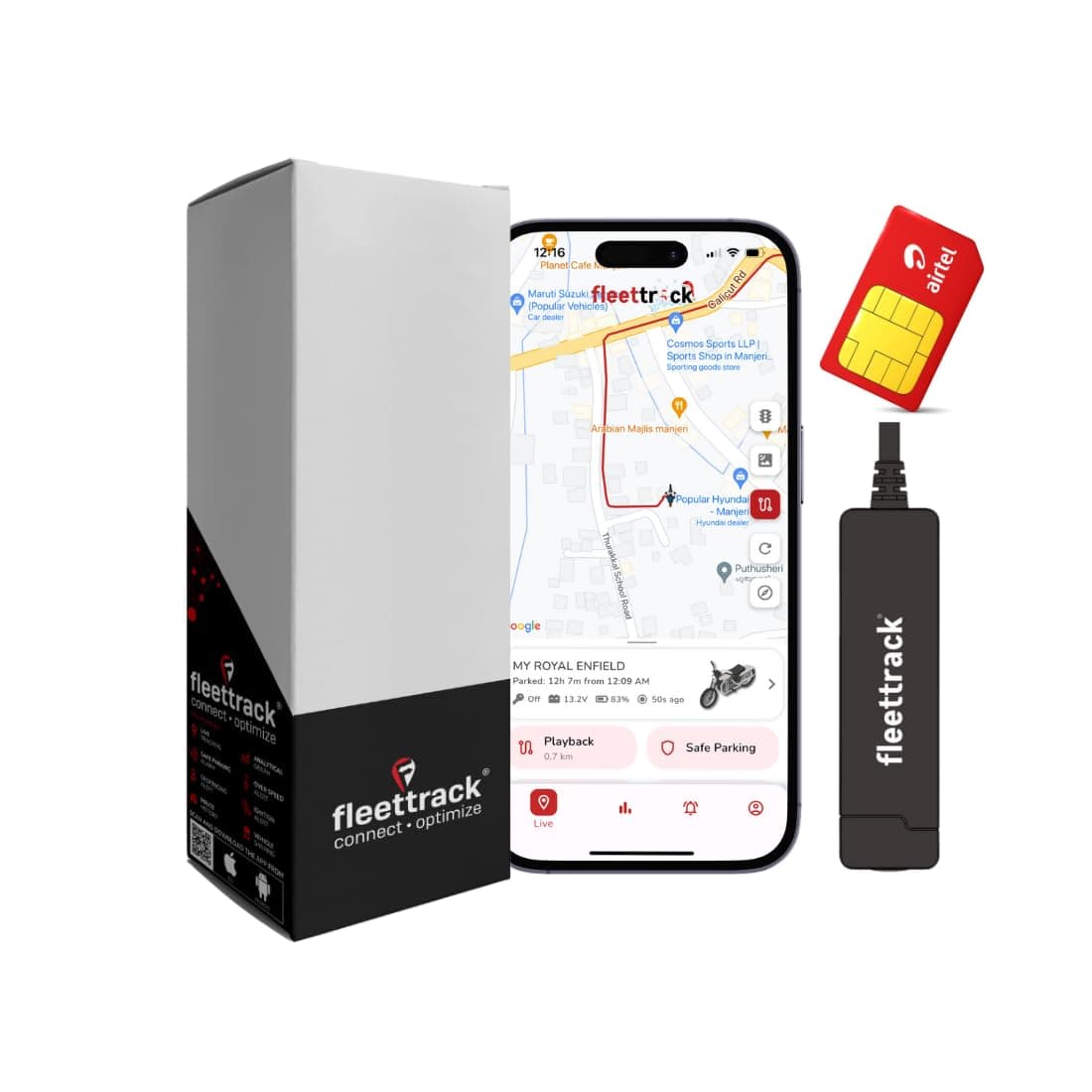 Fleettrack - Wired Hidden GPS Tracker (Live Location + Engine ON/Off Alerts) for Car, Bike, EV, Scooty, Truck, Bus | Anti-Theft | Towing Alerts | 12 Months Premium App