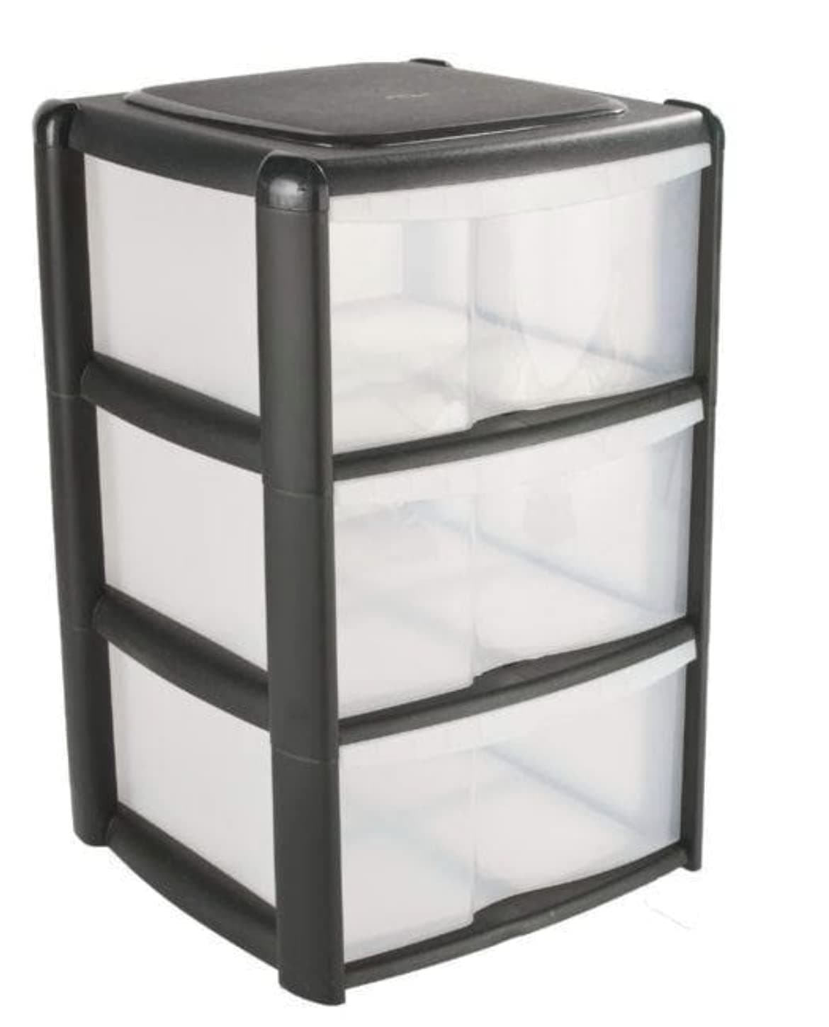3 Drawer Plastic Storage Tower Unit, Black & Clear - Tontarelli