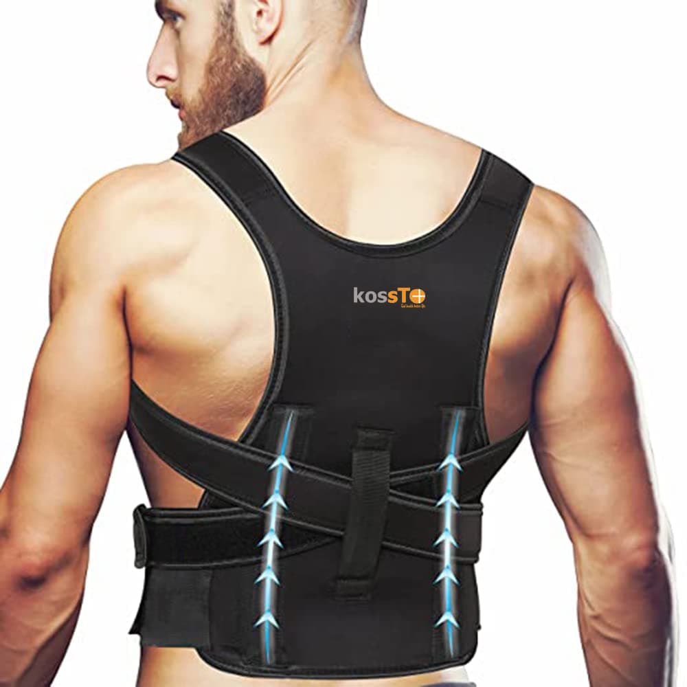 kossto Posture Corrector for Men and Women, Back support for Lower and Upper Back Brace Support and Pain Relief belt with Nine inch double Magnetic Plates at back Universal (Small, Medium, Large, XL)