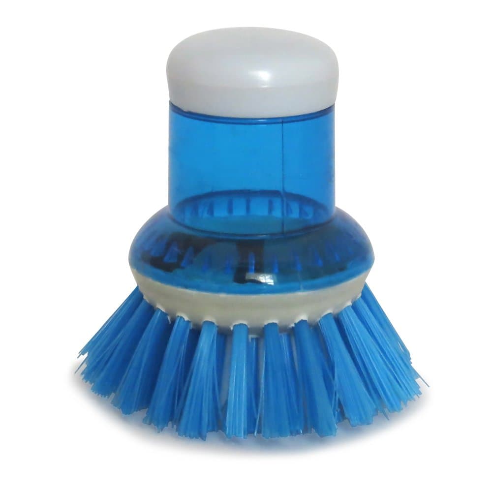 Handheld Soap Dispensing Kitchen Dish Brush - Palm Sized Scrubber and Perfect for Handwashing Dishes - Also Great for Cleaning Bathroom, Garage, Outdoor Patio, and Boat Scrubbing Use