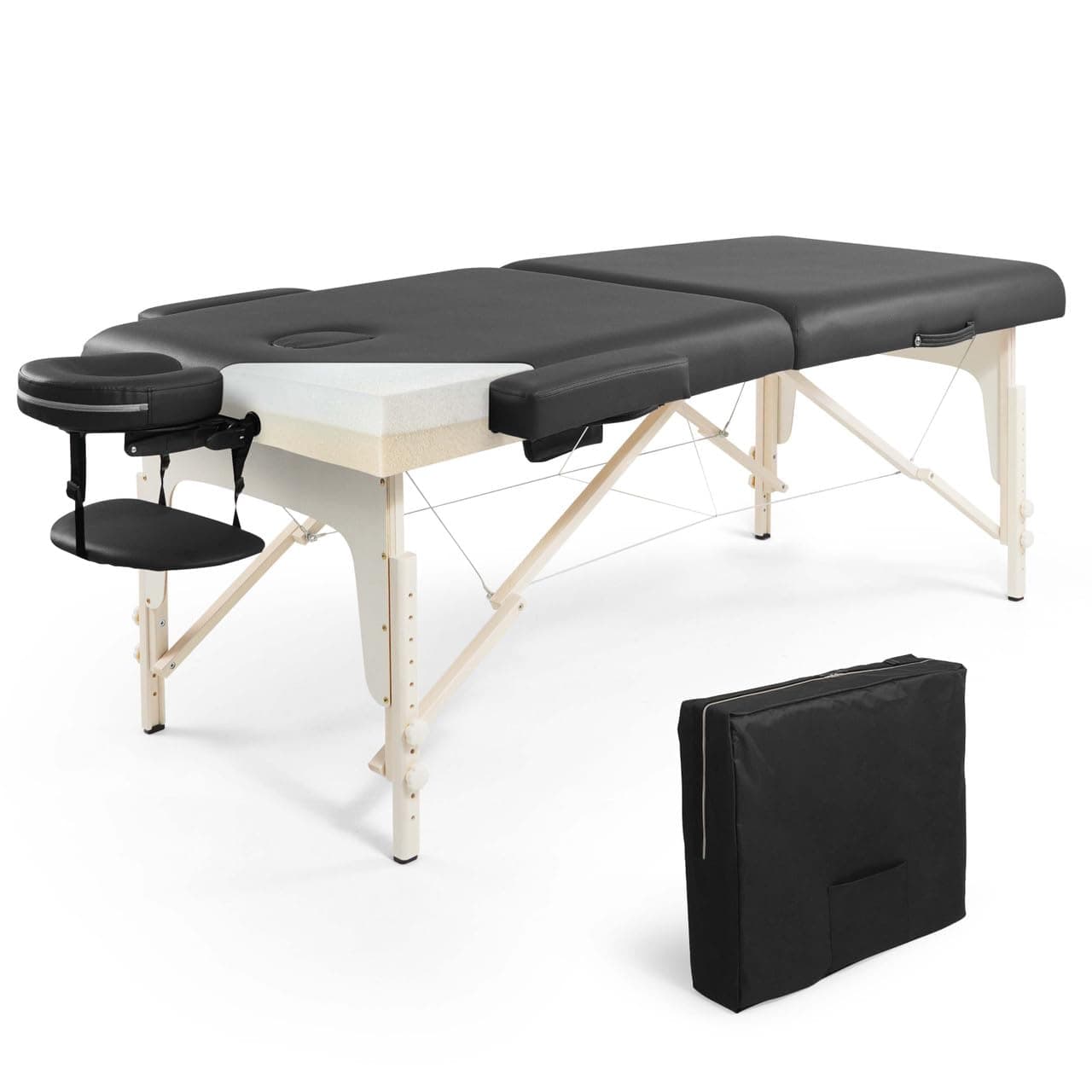 CAPHAUS Premium Memory Foam Massage Table, 84 Inch Foldable & Portable, Height Adjustable Spa Bed, Facial Cradle Salon Bed, 32 Inch Wide, Black