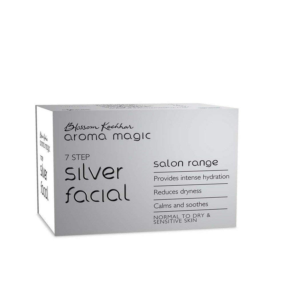 Aroma Magic 7 step Silver Facial Kit (Big) | Hydrates, Reduces dryness, & soothes skin | Apple & Sandalwood Extracts | Normal to Dry & Sensitive Skin | Single Use | Pack of 1 (35g + 10ml)