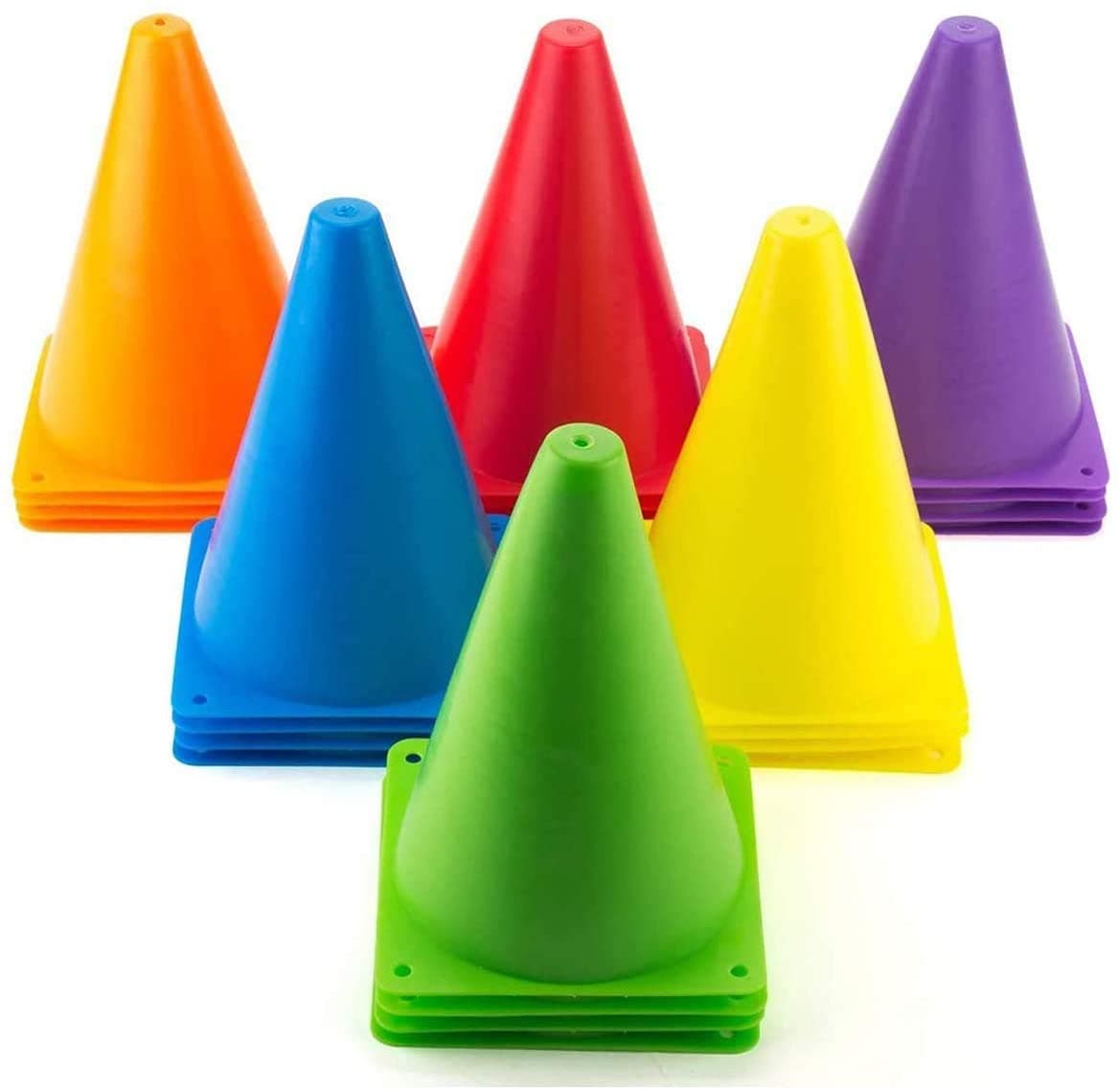 Tebery 30 Pack Sports Training Cones, Plastic Marker Training Traffic Cones, for Skate, Soccer, Football, Outdoor Games, Physical Education and Festive Events, Assorted Colors, 7 Inch
