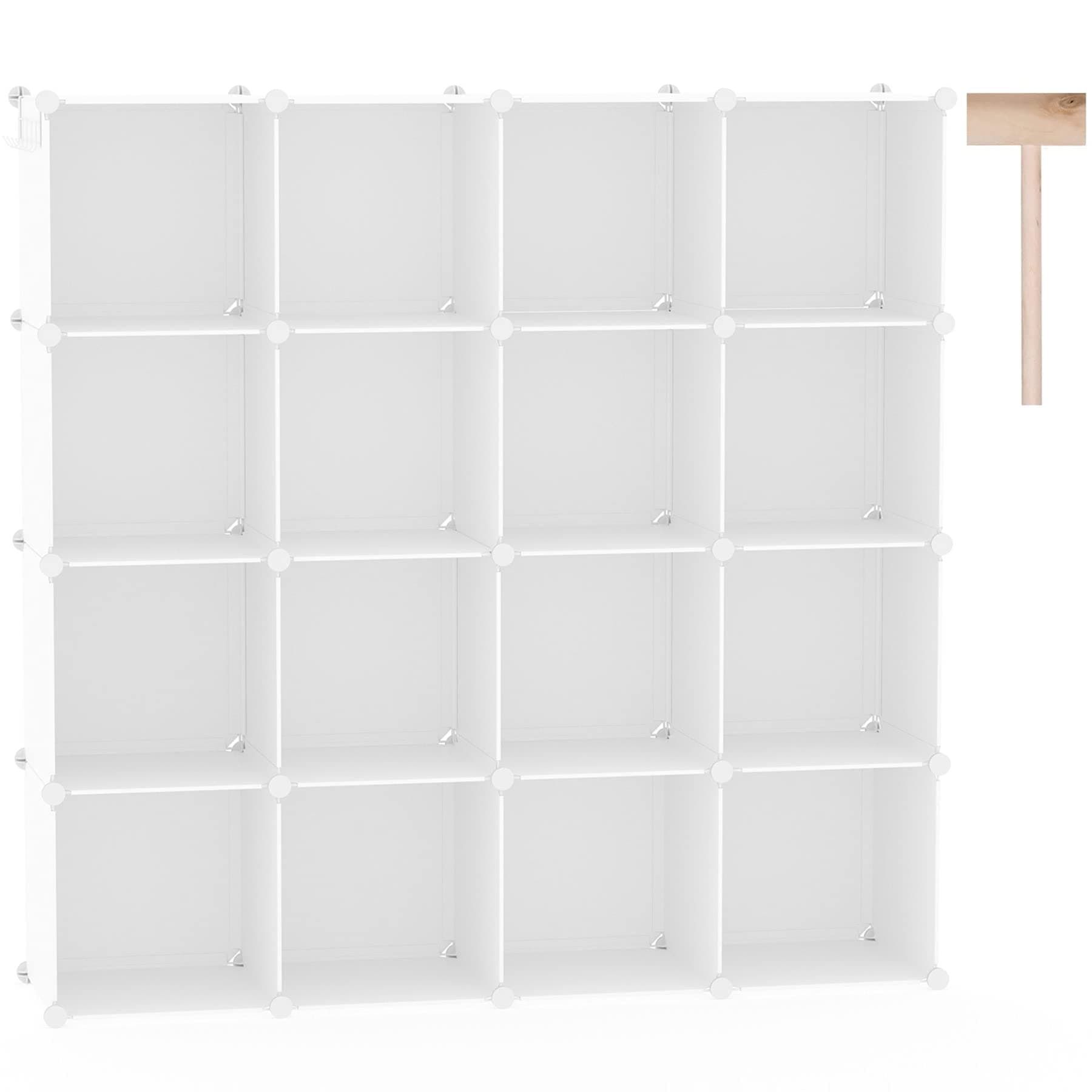 C&AHOME Cube Storage Organizer, 16-Cube Shelves Units, Plastic Storage Cubes, DIY Closet Organizer, Modular Closet Storage Shelves Ideal for Home, Bedroom, 48.4" L × 12.4" W × 48.4" H Milky UPCS16M
