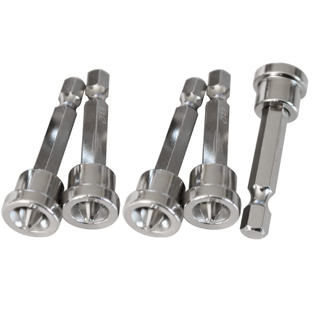Teursa 5pcs Set Magnetic Positioning Screwdriver Bits Drywall Screw Setter Dimpler PH2 Bits for Plasterboard Screw Hex Shank Positioning Bit Batch Head (5pcs 50mm)
