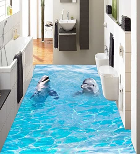 Wall Mural Wallpaper 96 x 66 inch (Width x Height) 3D PVC Flooring Custom Wall Sticker A Pair of Ocean Dolphins 3D Bathroom Flooring Painting Photo 3D Wall murals Wallpaper