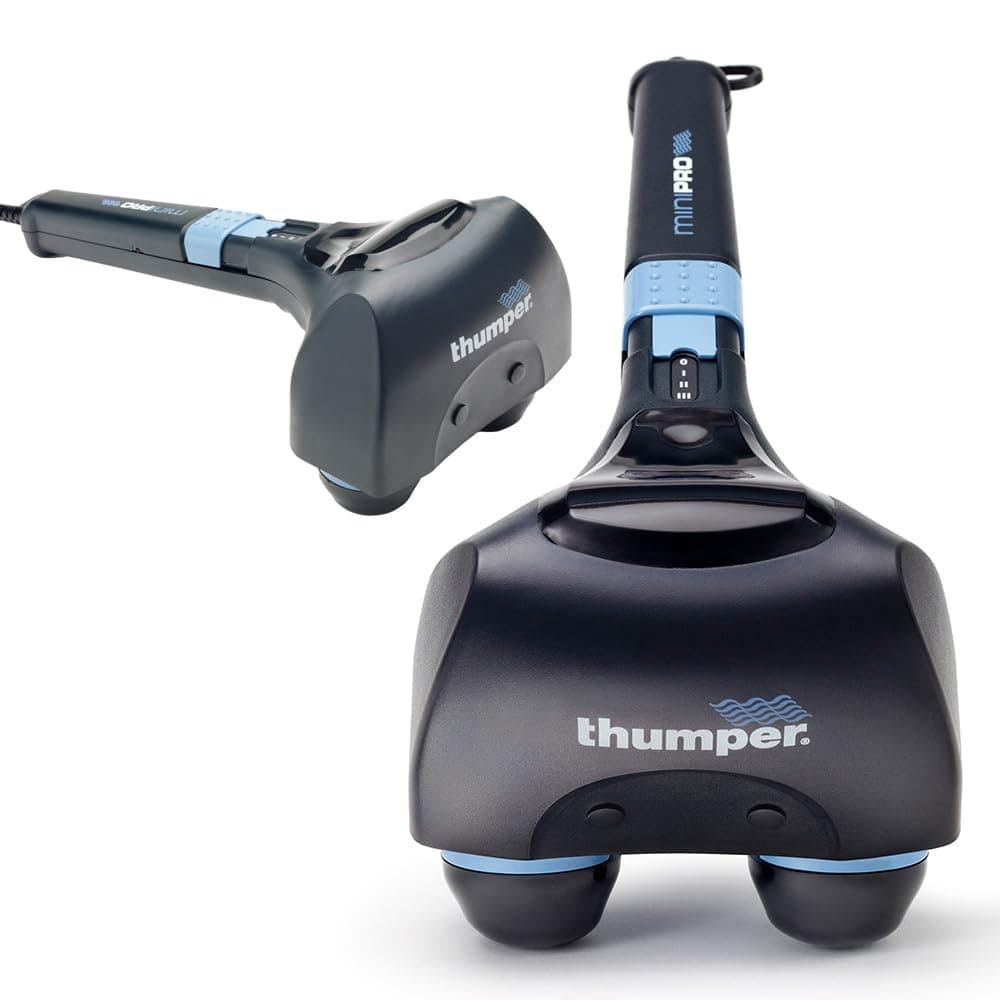 Thumper Mini Pro Percussive Massager - Deep tissue massage for muscles, back, shoulders, legs, arms. Powerful percussion electric handheld massage therapy gun with long handle and 3 speeds