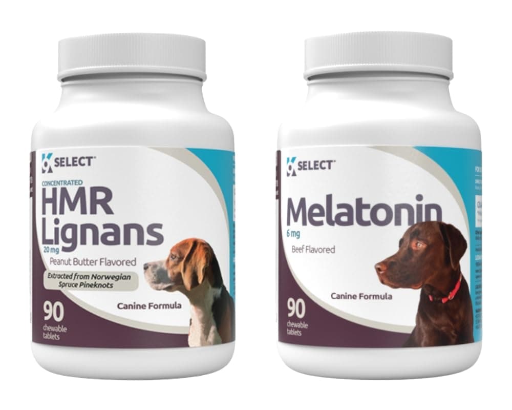 Wellness Bundle for Dogs: Peanut Butter Flavored HMR Lignans (20mg, 90 Tablets) & Beef Flavored Melatonin (6mg, 90 Chewable Tablets) - Holistic Health Assistance - Small to Large Breeds
