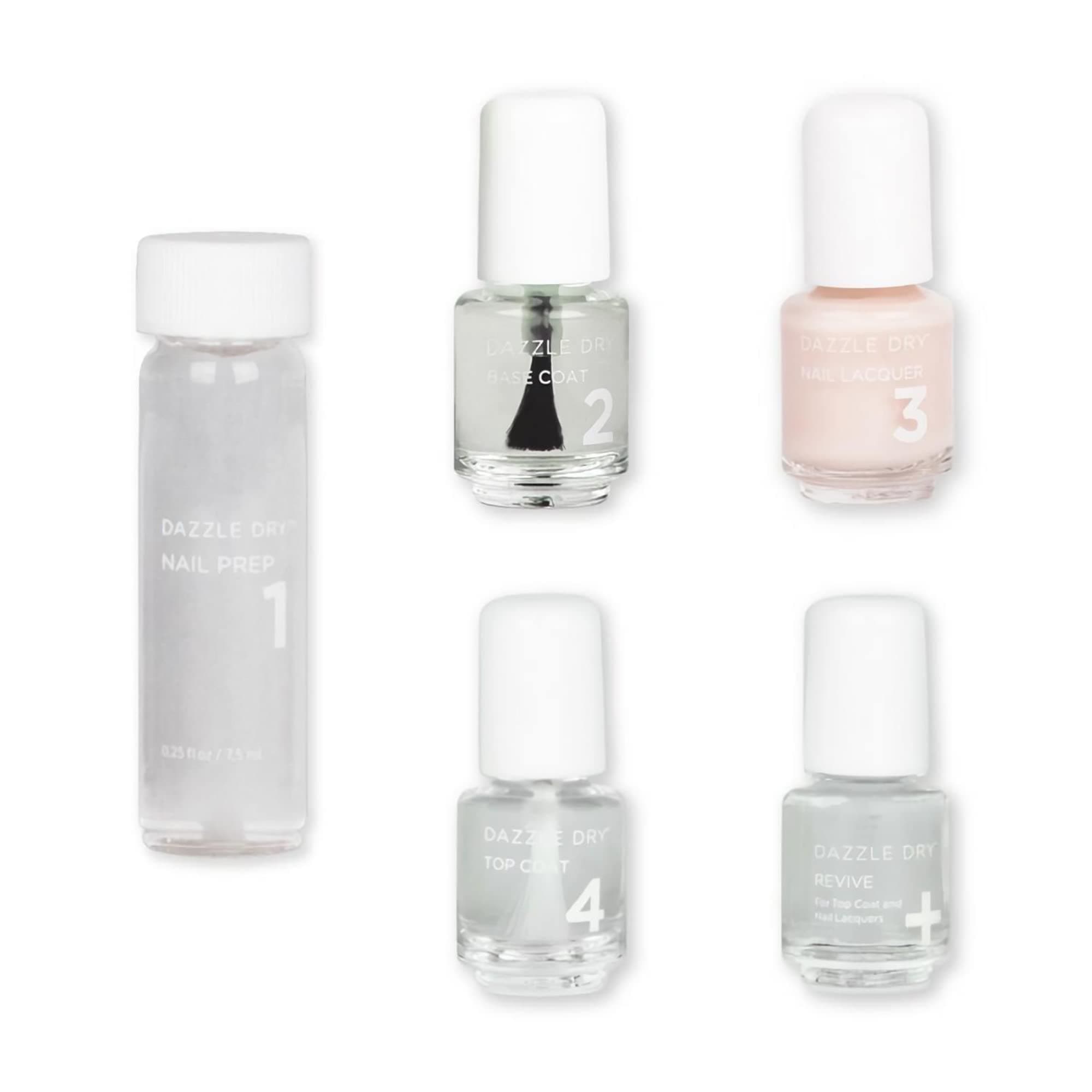 Dazzle Dry Mini Kit 4 Step System - Prima Ballerina, a sheer and milky delicate pink that makes a beautiful French base. (5 Piece Kit / 5 Manicures)