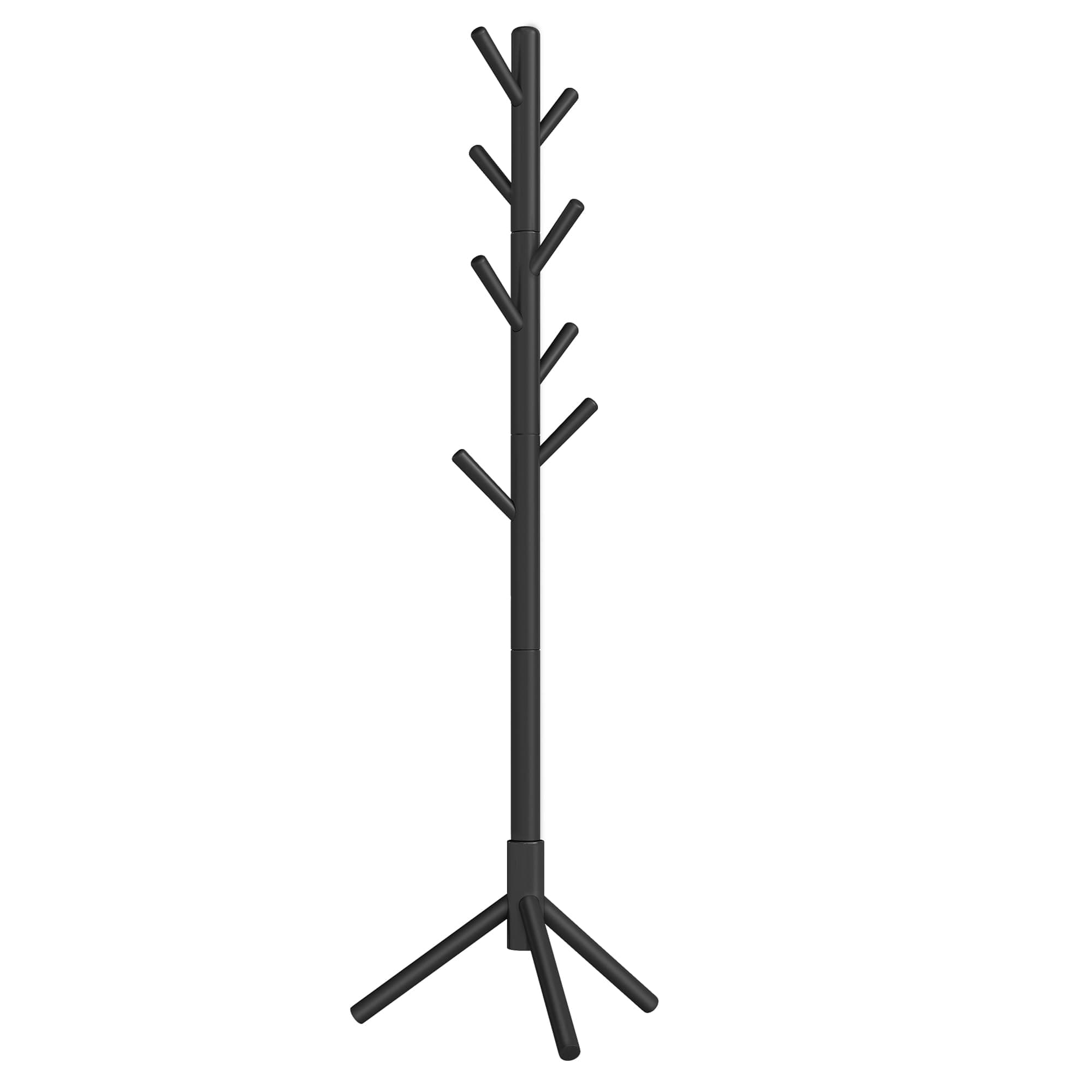 Solid Wood Coat Rack, Free Standing Tree-Shaped Coat Rack with 8 Hooks, 3 Height Options, for Clothes, Hats, Bags, Living Room, Bedroom, Home Office, Black URCR04BK