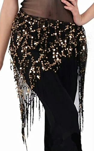 Belly Dance Triangle Beaded sequin Hip Scarf Wrap Belt black