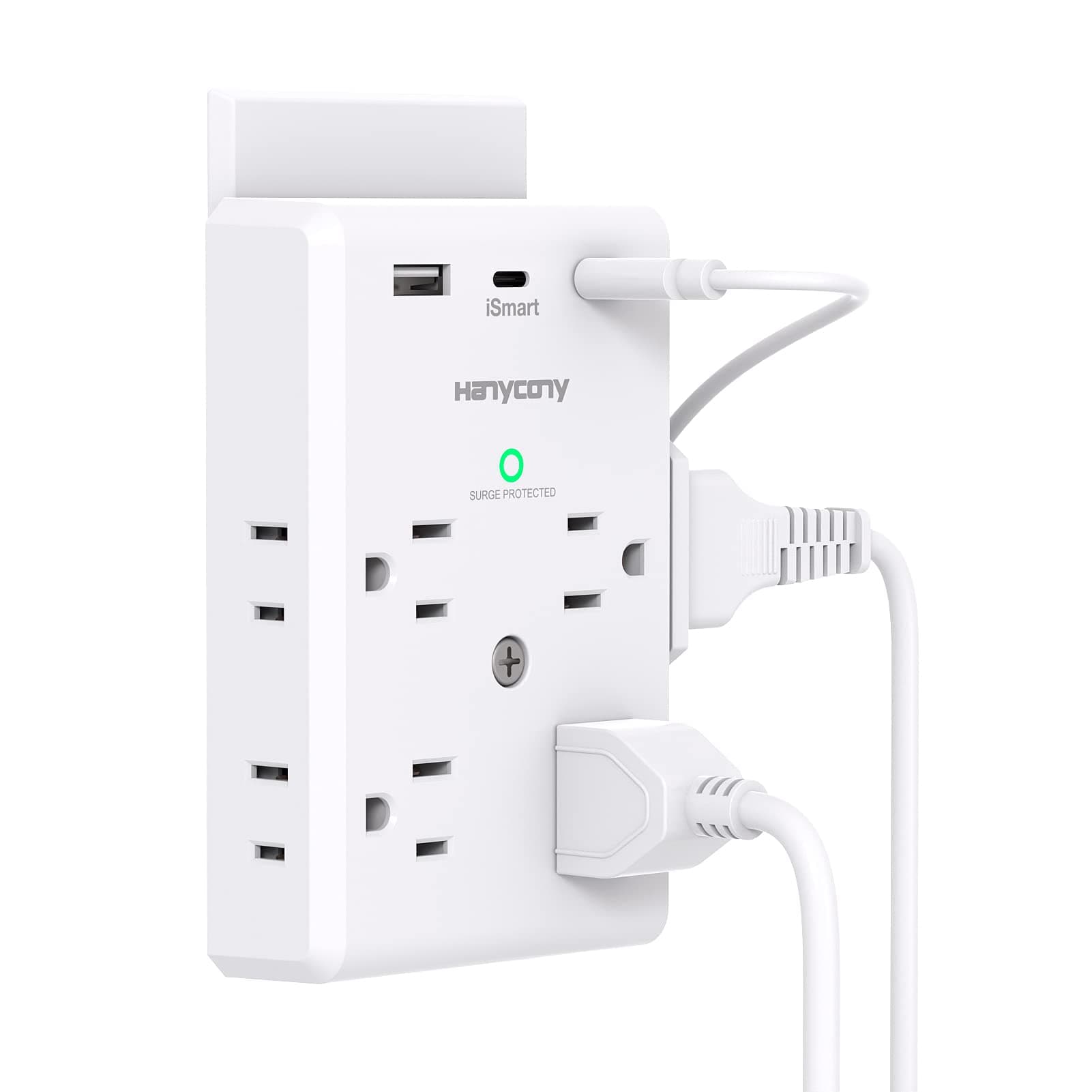 Multi Plug Outlet Extender with USB C Ports, HANYCONY 3 Sided Power Strip Surge Protector 900J, 8 Outlets Splitter 3 USB Wall Charger, Wall Adapter Spaced for Home Travel Office Dorm Room, ETL Listed