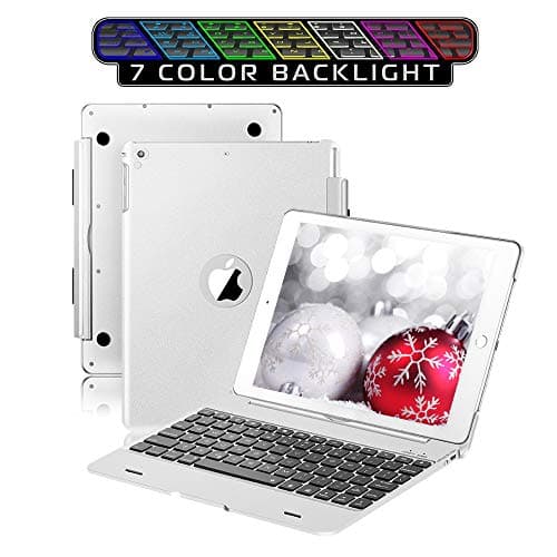 Bluetooth Keyboard Case fit for iPad 2018 (6th Gen) & fit for iPad 2017 (5th Gen) & fit for iPad Pro 9.7 & fit for iPad Air 2 & 1 - Detachable - Wireless/Bluetooth - 7 Color Backlit (9.7" Gold)