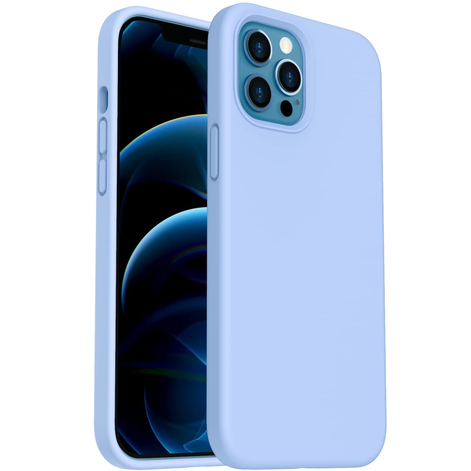 ORNARTO Shockproof Liquid Silicone Designed for iPhone 12 Pro Max Case 6.7", Gel Rubber Full Body Protection Anti-Shock Cover Case Drop Protection 6.7inch-Light Blue