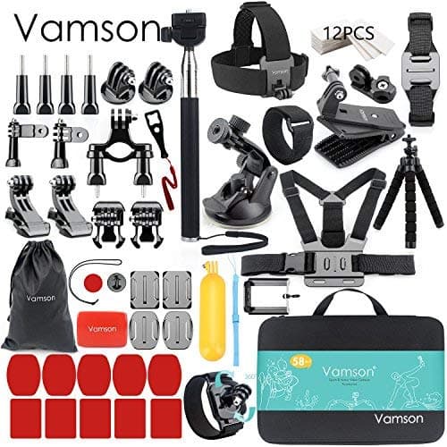 Vamson 58-in-1 Action Camera Accessory Kit for GoPro Hero Session/5 Hero 6 5 4 3+ 3 2 1 SJ4000 5000 6000 DBPOWER AKASO VicTsing APEMAN WiMiUS Rollei QUMOX Lightdow Campark and Sony Sports DV and More