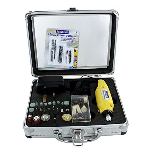 Rotacraft Mini Rotary Tool Kit with 30-Piece Grey HSS Mini Drill Bit Set - Yellow