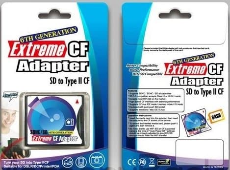 FunDisc -- 5mm SD-CF II: SD to CF Type II Card Adapter (Supports SDHC MMC SDHC SDXC) High Speed -- for Canon G5, D60, EOS 10D, 20D, 30D, 40D, 50D, 5D, 5D2, 7D, 300D, 350D, 400D, 1DX, D2X, D3, D3X; Sony a100, a200, a300, a35,0 a700, a850, A900; Nikon D100, D200, D300, D70; Fuji S5 By UkMobileAccessories