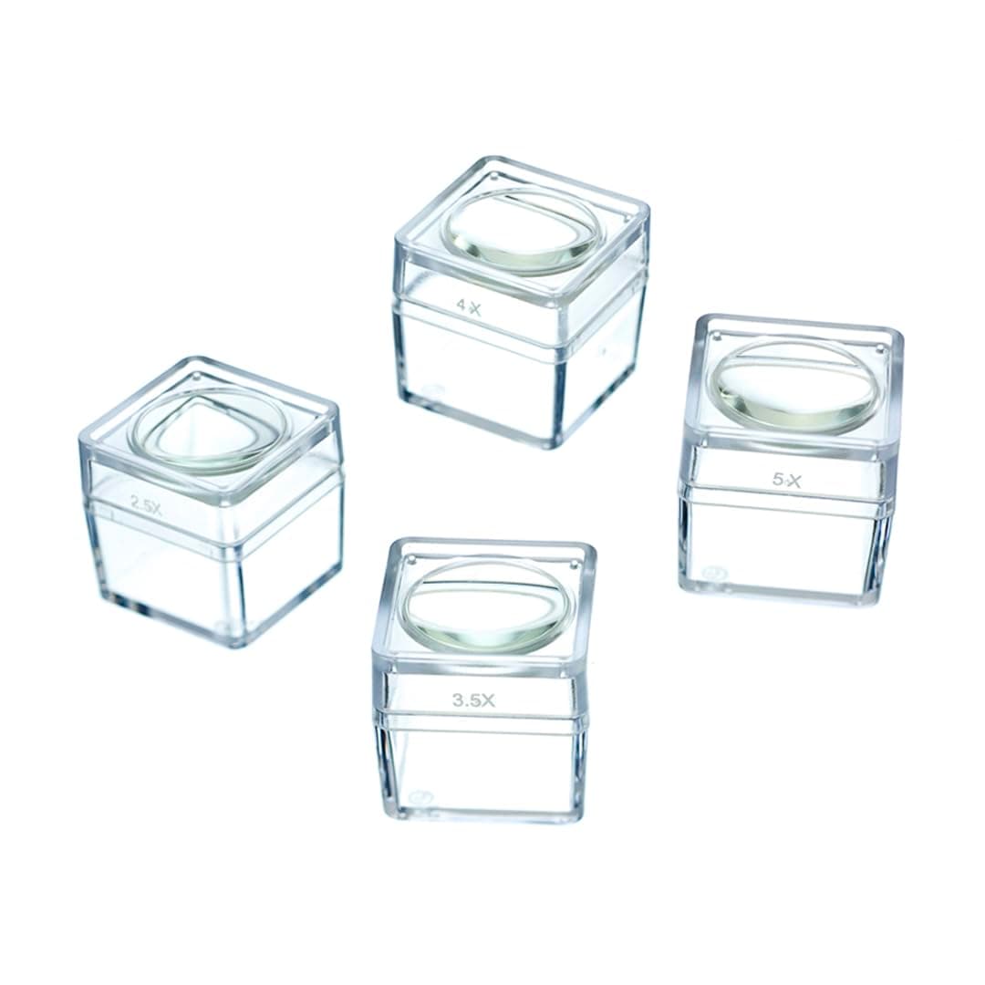 SE 4 Snap-On Magnifier Cubes Set of 4 - Interchangeable Lids with Different Magnifications, Compact for Coins, Specimens, Stones Viewing - MB2345