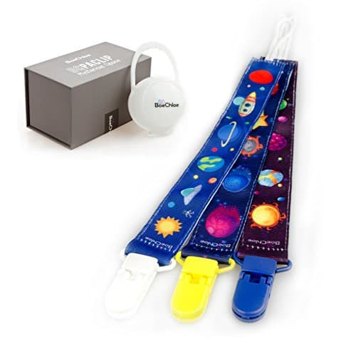 BoeChloe MS Classy Pacifier Clip Set for your Girl or Boy, with Soothie Case, Ready for Present